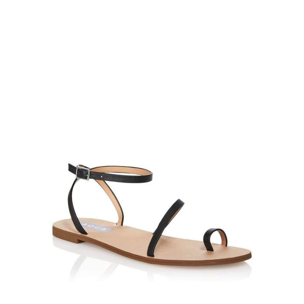 AQUA Womens Black Asymmetrical Marin Round Toe Buckle Leather Sandals 9 M